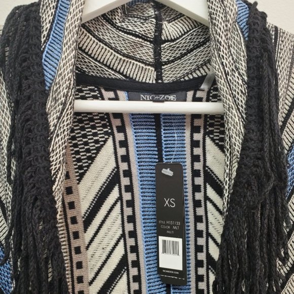 Nic + Zoe Fringe Cardigan Long Sleeve Open, XS - Picture 3 of 6